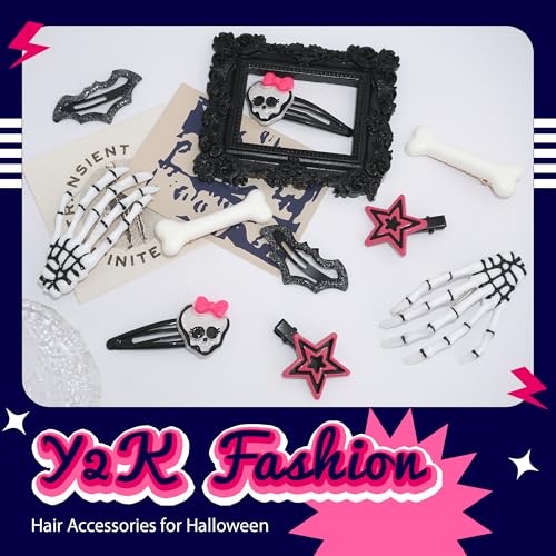 Black Light Punk Halloween Hair Clips 10pcs Y2K Pastel Goth Spooky Accessories