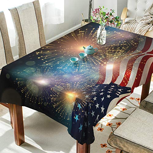 American Flag Fireworks Tablecloth - 120 x 60 Inch Rectangular Party Decor