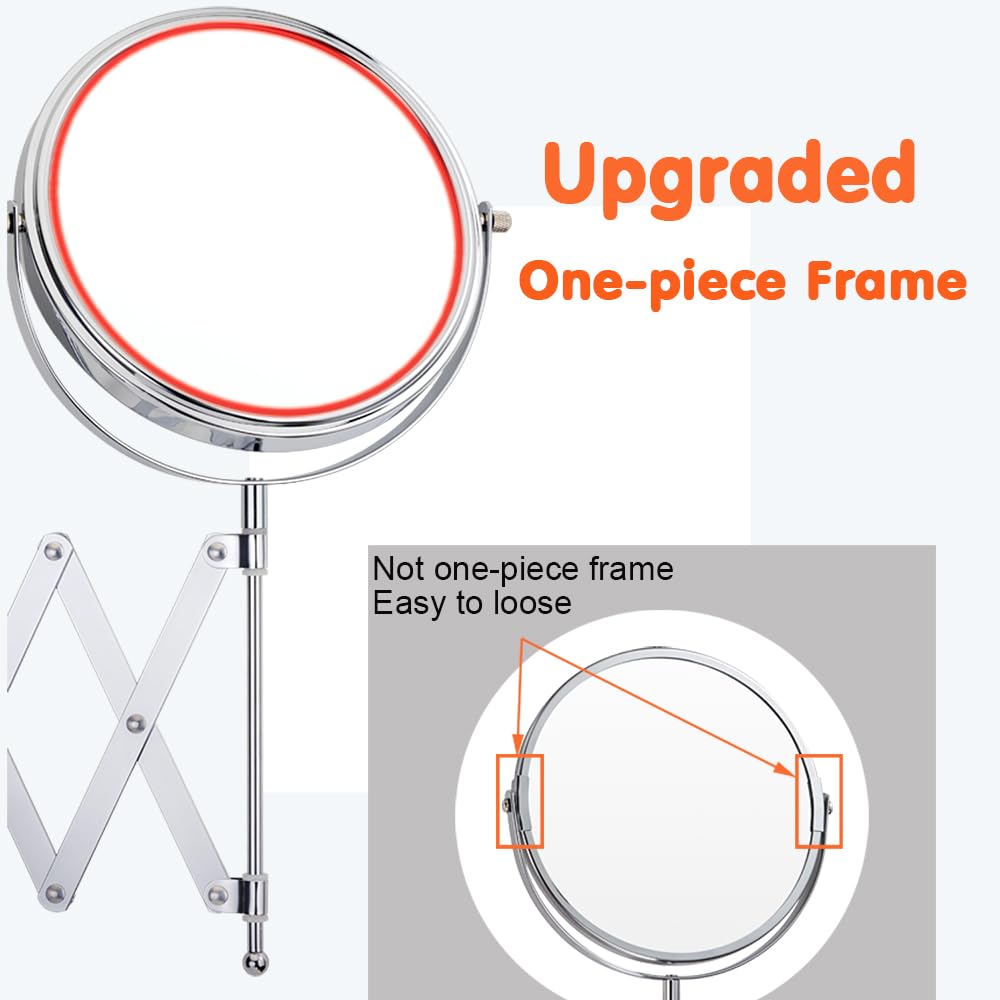 Welllink 7Inch Extendable Bathroom Makeup Mirror with Long Adjustable Arm, 1X/3X Magnification, High-Definition Glass, Chrome Finish, Space Saving Screw Mount