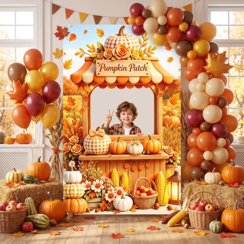 Fall Photo Banner with Pumpkin Cutout 3.6x6ft Halloween Thanksgiving Decor