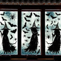 3 Extra Large Halloween Static Window Clings - Black Witch Spider Bat Silhouette Set