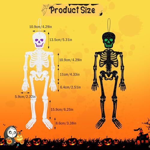 2-Pack Glitter Halloween Skeleton Hanging Decorations for Indoor & Outdoor Use