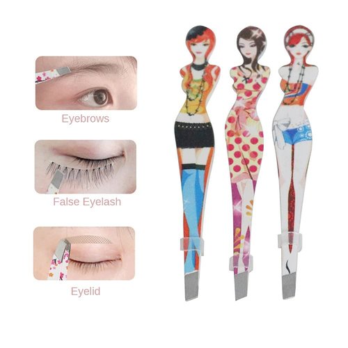 Eyebrow Tweezers Pinkiou Professional Slant tip Brow Clip Hair Removal Makeup Tool with Printed Beauty Cover Cosmetic 6 style pack of 6 pcs (Bikini)