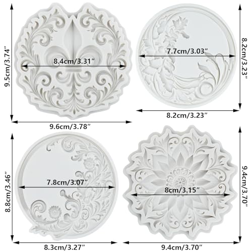 Baroque Silicone Mold Set of 4 - Curlicues, Scroll, Lace, Relief for Cake Decorating - Style M