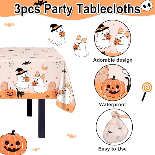 Halloween Tablecloths - 3 Pack 274 x 137 cm Orange Ghosts Pumpkins Skeletons Party Decor