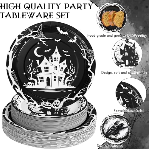 Halloween Party Supplies Set for 50 Guests - Plates Cups Napkins Cutlery Halloween Decorations