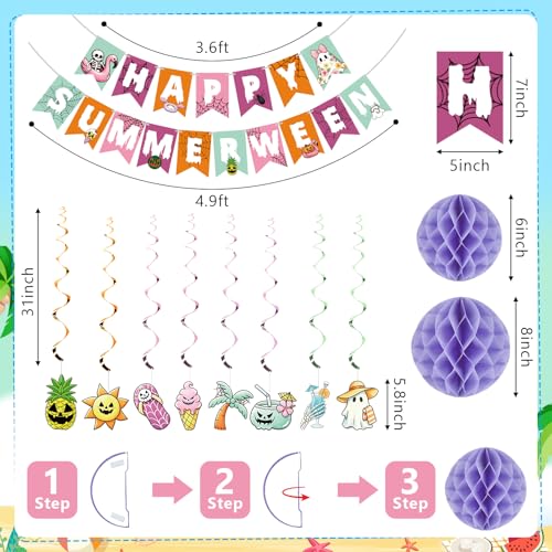 Summer Halloween Party Decorations Set - Banner, Swirls & Honeycomb Balls
