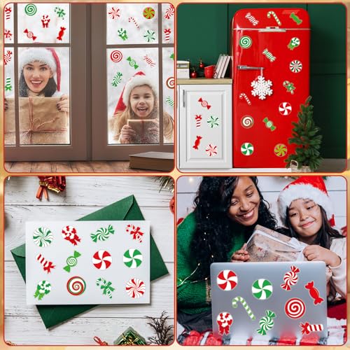 Candy Cane Christmas Gel Window Clings - Peppermint Lollipop Design, 50 Pack
