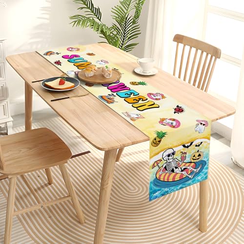 Summerween Halloween Table Runner Tropical Gothic Party Decor 13x72in