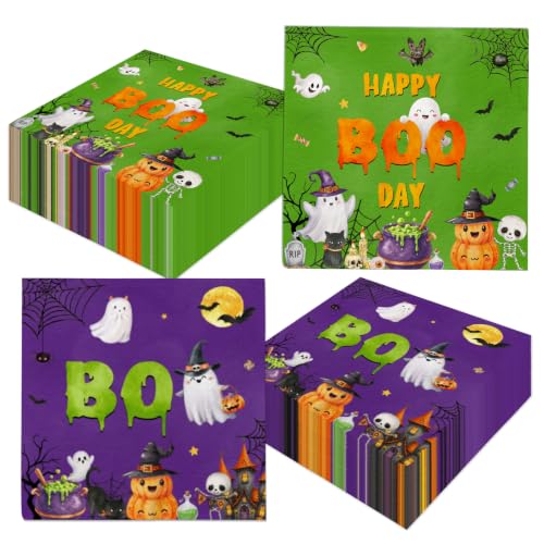 Halloween Ghost Paper Napkins - 50 Pack Cute Boo Ghost Party Decor