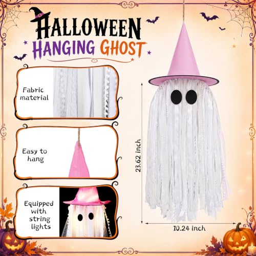 Pink Ghost Halloween Hanging Decor with LED Lights - Outdoor & Indoor Festive Decoration, 2 Pack