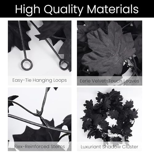 Halloween Black Maple Leaf Garland 12FT - Fall Wreath & Haunted Mansion Decor