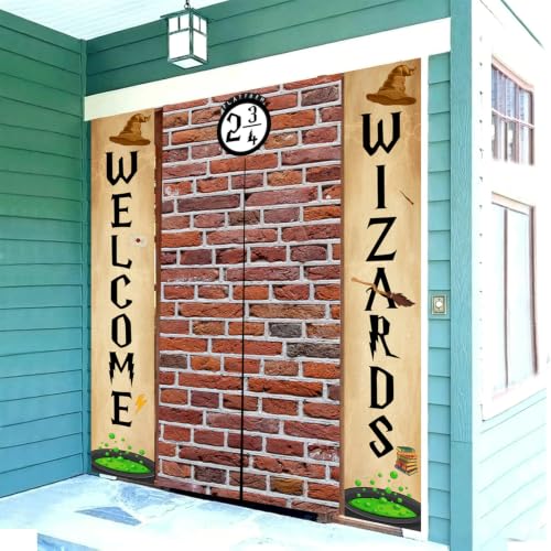 Halloween Wizard Door Banner Set - 3-Piece Brick Wall & Sign Decorations
