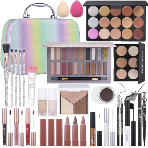 Full 20-Color Makeup Kit for Women & Teens - Eyeshadow, Foundation, Lipstick & Brushes - Gift Set