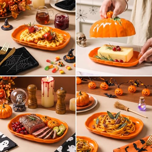 Orange Pumpkin-Shaped Ceramic Butter Dish with Lid - Dust-Proof Food Storage for Halloween & Thanksgiving
