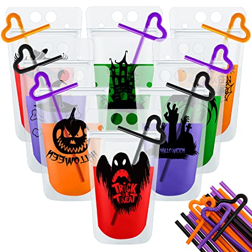 Ghost Style Halloween Drink Cup Pouches with Straws - 24 Pack Party Props