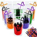Ghost Style Halloween Drink Cup Pouches with Straws - 24 Pack Party Props