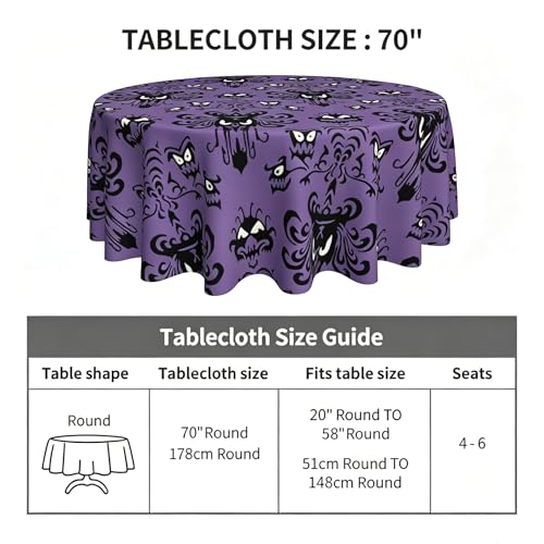 Purple Halloween Round Tablecloth 70 Inch - Haunted Mansion Ghost Decor