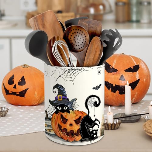Halloween Ceramic Cat Utensil Holder - Spooky Kitchen Decor, Pinata