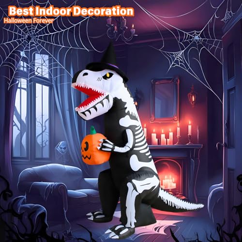 7FT Inflatable Dinosaur Skeleton Halloween Yard Decoration with Pumpkin & LED Lights