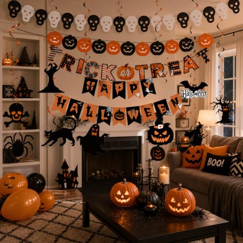 Halloween Party Decorations Banner Set - Black, Orange, White Holiday Decor