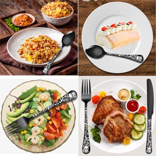 Halloween Skeleton Skull Flatware Set for 4 - Gold Gothic Cutlery