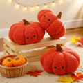 Orange Fall Pumpkin Throw Pillows Set - Plush 3 Pcs Teddy Fleece Decor