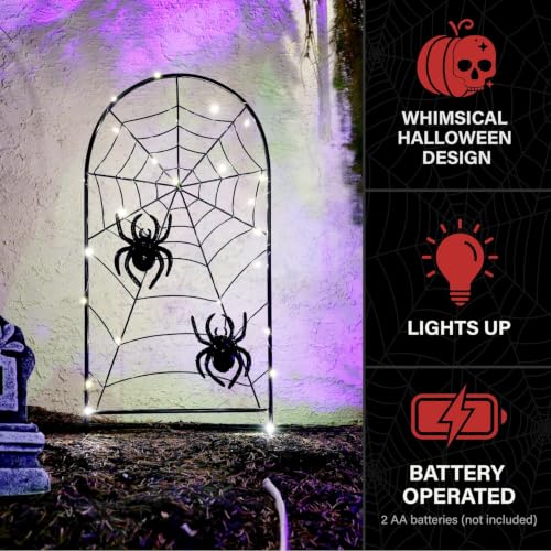 Lighted Metal Spiderweb Halloween Decoration with Stake & Battery Power