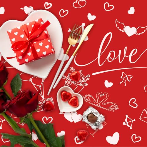 Red Valentines Day Tablecloth 3 Pack - Large Disposable Heart Love Table Cover