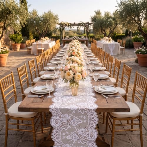 White Lace Table Runner 2-Pack 12x120 Inches for Weddings & Events - Pardecor