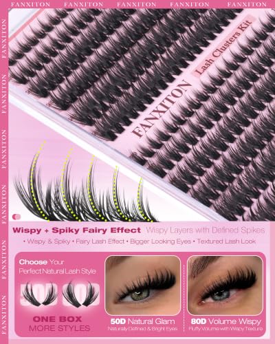 FANXITON Dramatic Fairy Lash Clusters - 50D/80D C-50D 80D, 10-16mm, AirFlex Band