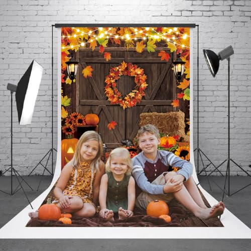 Fall Thanksgiving Backdrop 6x8FT Autumn Rustic Wooden Floor Maple Leaf Scene