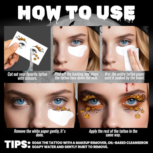 Halloween Eye Shadow Temporary Tattoos Kit - Colored, 20 Pairs, Waterproof