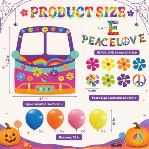 Hippie Trunk or Treat Car Decoration Kit with Tie Dye Peace Banner - 26 Variation