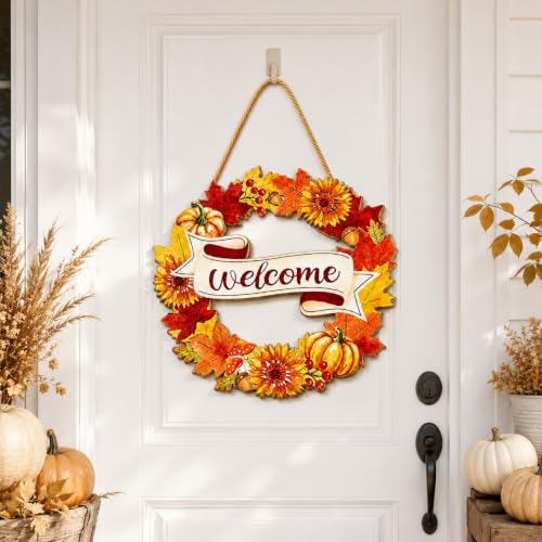 Fall Welcome Door Sign - Fall Wreath Pumpkin Thanksgiving Front Door Sign - FallWelcome