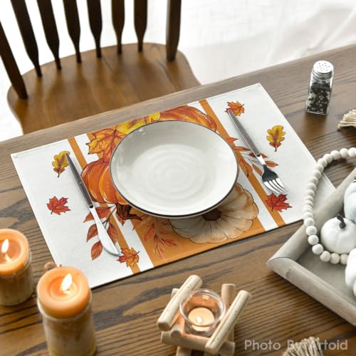 Pumpkin Leaves Fall Placemat Set of 4 - 12 x 18 Inch Rectangular Orange