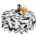 Halloween Bat Tablecloth - Black & White Vintage Design, 60 Inch Round, Washable & Reusable
