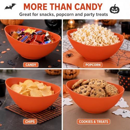 Set of 4 Halloween Orange Plastic Candy Serving Bowls - Trick or Treat