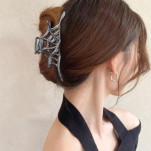 Black Gothic Spider Hair Claw Clip - Web Design Punk Hair Accessory - Black Spider Web Variation