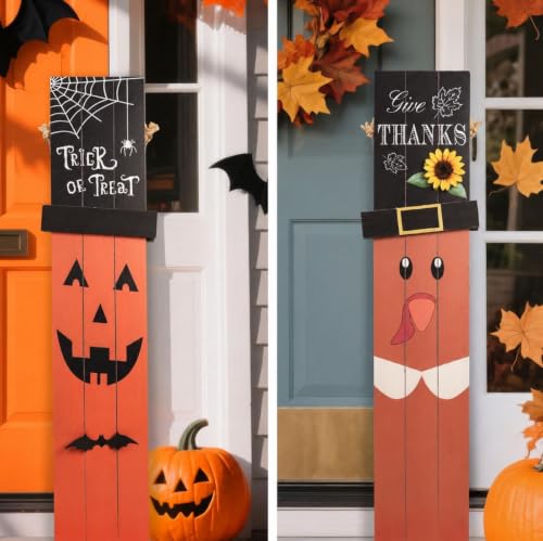Reversible Halloween Thanksgiving Porch Sign - Orange | Farmhouse Fall Decor
