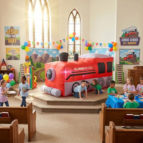 Inflatable Train Decorations for Party & Outdoor Events - 5 ft Tall, Weather-Resistant, LED Lighted Display