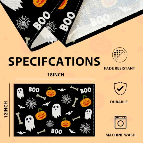 Halloween Pumpkin Placemats Set of 4 - Fall Table Decor 12x18 Inch - Halloween Decor Variation
