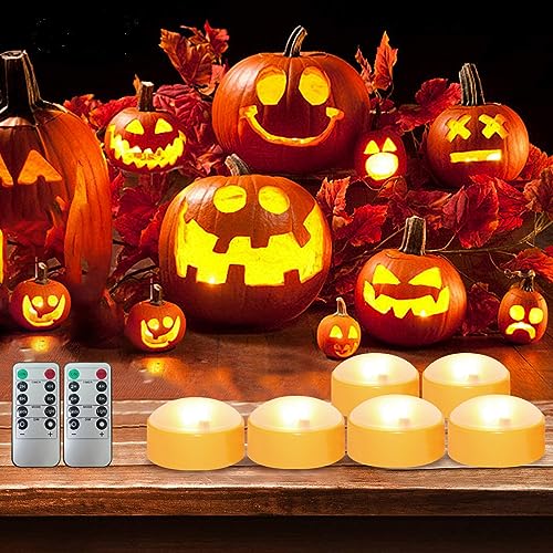 LED Pumpkin Lights with Remote & Timer - 12 Pack, 2.6x1 Inches, Orange for Halloween & Festive Decor