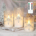 MELTONE Christmas Snowflake LED Flameless Candles Set - Warm White Flickering Wax Candles with Remote