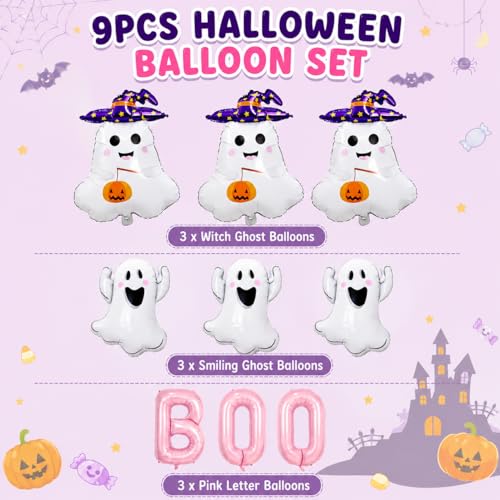 Pink Halloween Ghost Balloon Set - 9 Piece Cute Spooky Party Decor