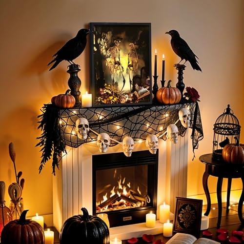 Large Lighted Halloween Wall Art - Skeleton Forest Scene with Built-In LED Glow - 28"L x 20"W - Gothic Haunted Decor