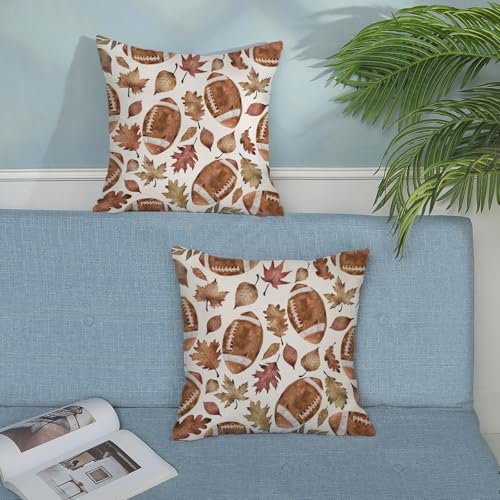 Football Maple Leaf Fall Pillow Covers 16x16 Pack of 2 - Autumn Linen Decor