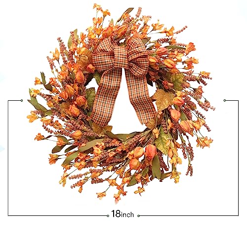Idyllic 18 Inch Artificial Fall Wreath with Berries & Leaves - Autumn Thanksgiving Decor