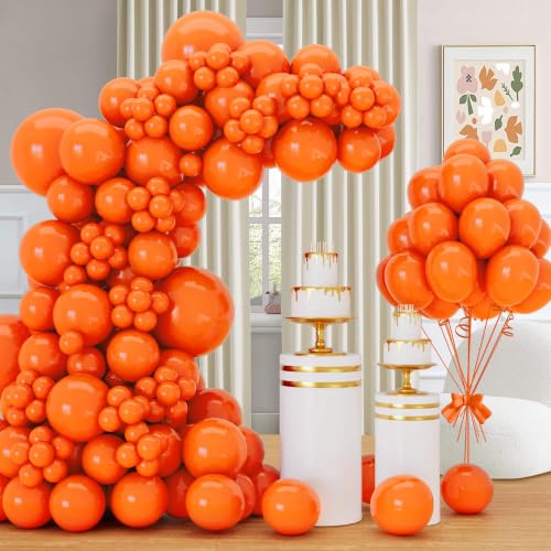Orange Balloons Kit - 140 Latex Balloons in Mixed Sizes for Party Decorations