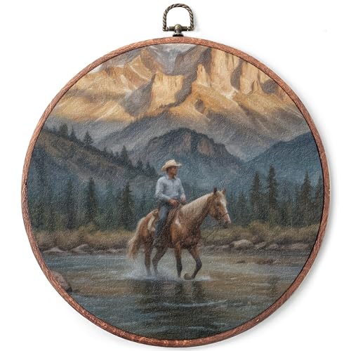 Round Western Cowboy Canvas Wall Art - 10x10 Inches - Variation 07
